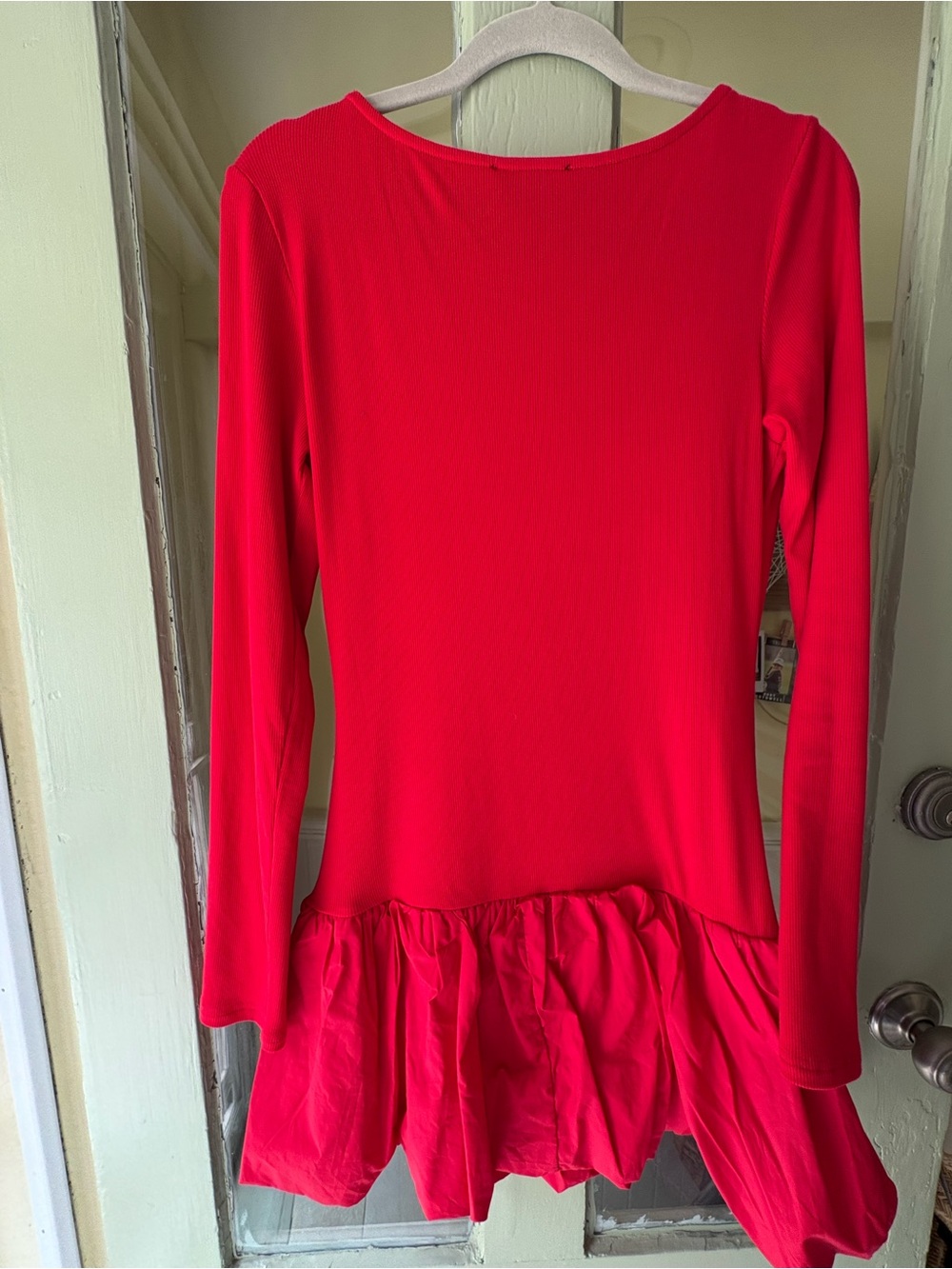 Lulus NWT Red Long Sleeve Ruffle Hem Mini Dress M - Picture 2 of 7